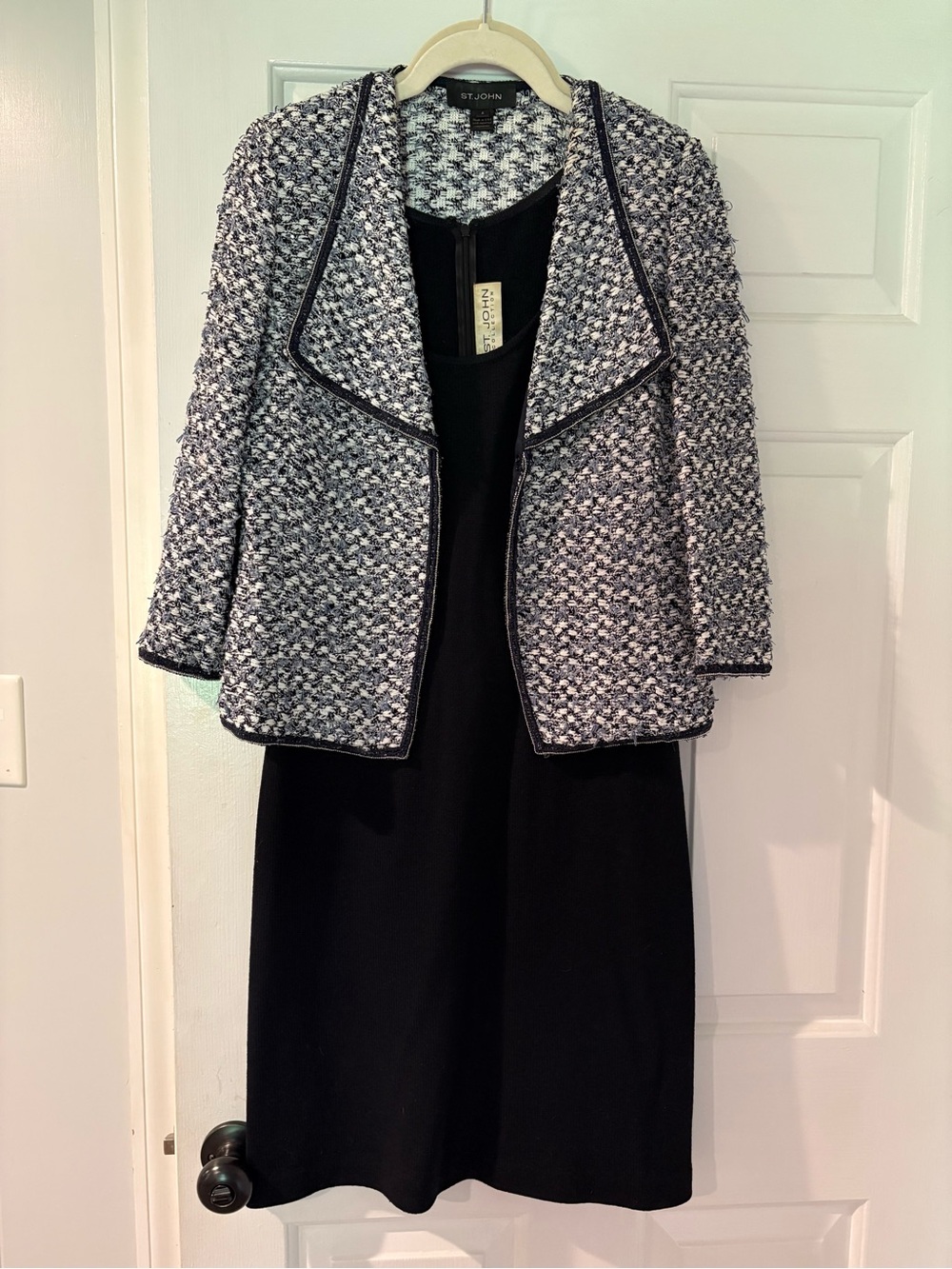 St. John Two-Piece Tweed Jacket & Navy Dress Set Size 4